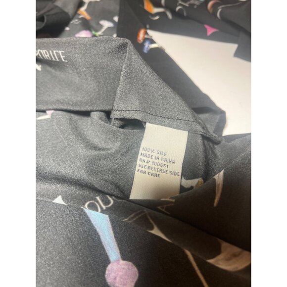 Nicole Taylor Silk Blouse Art Deco Blouse Cocktail Drink Print MED long sleeve - Picture 7 of 9